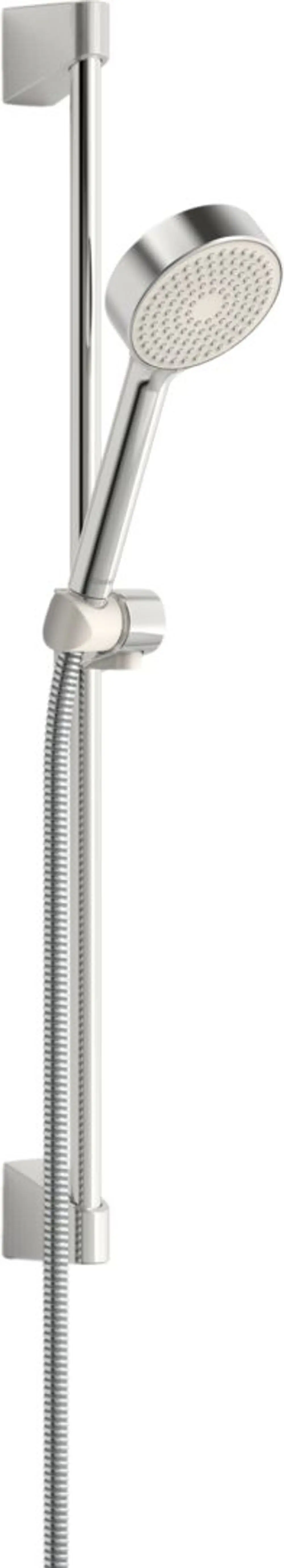 Wandstangengarnitur mit Handbrause von HANSA, verchromt, inklusive flexiblem Schlauch und Wandhalterung. Design für die Montage in einer Dusche.